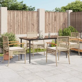 5 pcs conjunto de jantar p/ jardim com almofadões vime PE bege