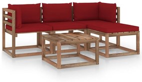 5 pcs conjunto lounge p/ jardim c/ almofadões vermelho tinto