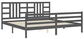 Estrutura de cama com cabeceira 200x200 cm madeira maciça cinza