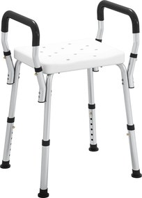 Banco de duche para idosos e pessoas com deficiência 52 (L) x 45 (P) x 57-69 (A) cm, com apoios de braços, altura ajustável, patins antiderrapantes, b