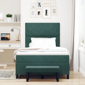 Cama Box Spring com Colchão &amp; Banco Verde Escuro 120x200 cm Veludo