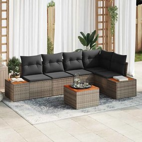 vidaXL Conjunto de Sofá de Jardim com Almofadas Cinza Rattan Poliéster Acácia