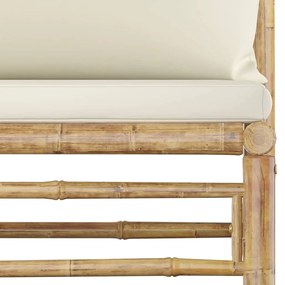 8 pcs conj. lounge p/ jardim em bambu c/ almofadões branco nata