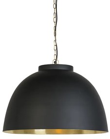 Candeeiro de suspensão preto com interior em latão 60 cm - Hoodi Industrial