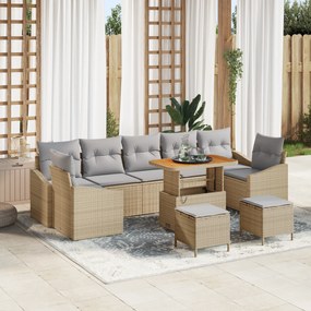 Conjunto de Sofá de Jardim vidaXL de 10 Peças com Almofadas Bege Vime PE Acácia