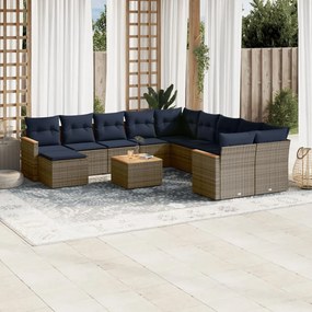 vidaXL 12 pcs conjunto sofás p/ jardim c/ almofadões vime PE cinzento