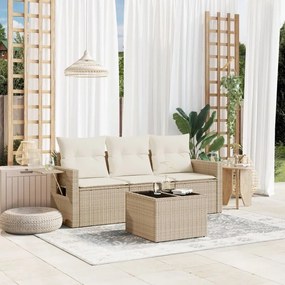 vidaXL 4 pcs conjunto de sofás para jardim c/ almofadões vime PE bege