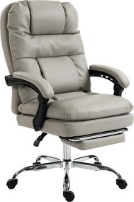 HOMCOM Cadeira de Escritório Ergonómica em PU com Molas Ensacadas, Reclinável 155°, Encosto Alto, Apoio de Cabeça, Cinzento-Claro | Aosom Portugal