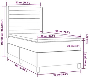 Cama box spring + colchão/LED 90x190cm tecido cinza-acastanhado