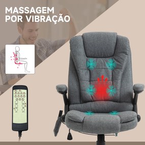 Cadeira de Escritório com 6 Pontos de Massagem Reclinável até 130° com Função de Aquecimento 68x72x110-120 cm Cinza