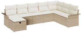 Conjunto de Sofá de 8 Peças de Jardim com Cushions Bege Rattan Poly
