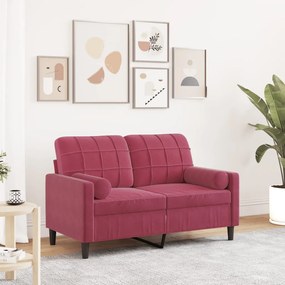 Sofá 2 lug. + almofadas decorativas 120cm veludo vermelho tinto