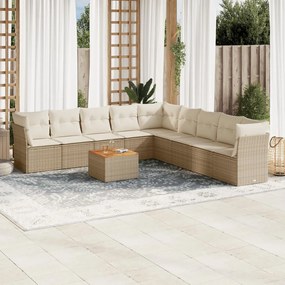10 pcs conjunto de sofás p/ jardim com almofadões vime PE bege