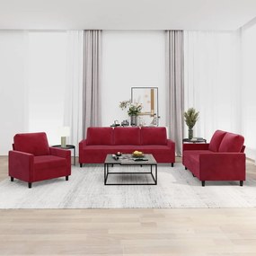 vidaXL 3 pcs conjunto de sofás com almofadões veludo vermelho tinto