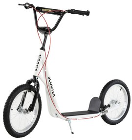 HOMCOM Trotinete com Guiador Ajustável 2 Pneus de Borracha Insufláveis com Travagem Dupla e Rodas 16" 139x58x90-96 cm Branco | Aosom Portugal