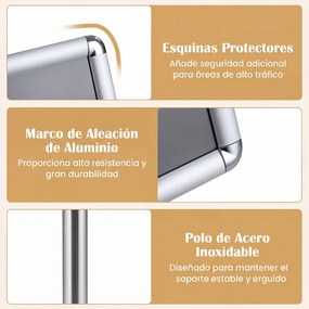 Suporte de Chão (1 Unidade) para Cartazes A3, Altura e Rotação Ajustáveis, Prateado