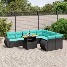 vidaXL 10 pcs conjunto de sofás p/ jardim c/ almofadões vime PE preto