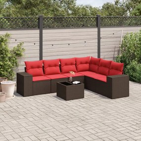 vidaXL 7 pcs conjunto de sofás jardim c/ almofadões vime PE castanho