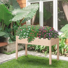 Horta Elevada de Madeira 122,5x56,5x76cm Mesa de Cultivo com Tecido não Tecido e 4 Orifícios de Drenagem para Cultivo de Plantas e Flores Madeira