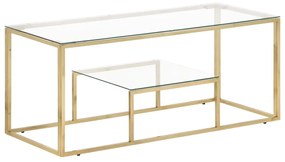 vidaXL Mesa de centro aço inoxidável e vidro temperado dourado