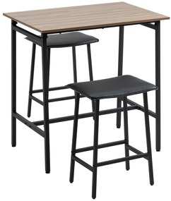 HOMCOM Conjunto de Mesa Alta e 2 Bancos com Assento Estofado em Couro PU e Apoio para os Pés 90c60x91 cm e 45x34x91cm Preto e Madeira | Aosom Portugal