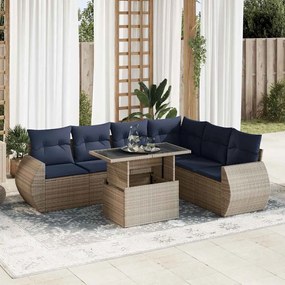 7 pcs conjunto sofás jardim almofadões vime PE/acácia cinzento
