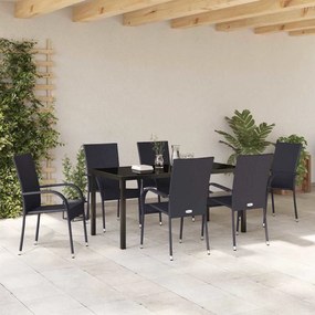Conjunto de Jantar para Jardim 7 pcs Preto Rattan de PE