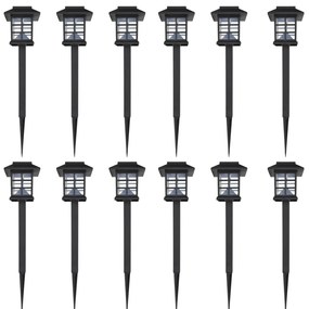 Conj. de luzes LED solares de exterior c/ estacas 12 pcs 8,6x8,6x38 cm