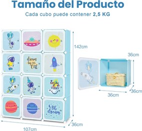 Armário Modular Infantil "Astrid" - 12 Cubos com 2 Secções de Pendurar
