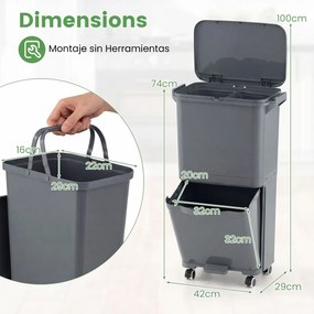 Caixote do lixo de 36 litros com 2 cubos e autocolantes para triagem de lixo 42 x 29 x 74 cm (C x L x A) Contentor de resíduos com rodas, modelo unive