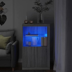vidaXL Armário de apoio c/ luzes LED derivados madeira cinzento sonoma