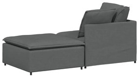 Sofá modular com pufes e almofadas tecido cinzento-escuro