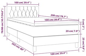 Cama box spring c/ colchão/LED 100x200 cm veludo verde-escuro