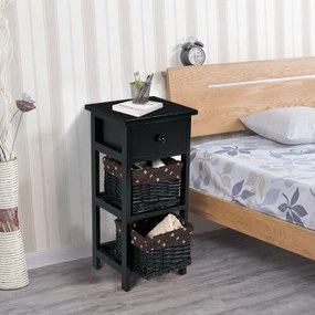 Conjunto de 2 mesas de cabeceira modernas com 1 gaveta e 2 caixas organizadoras para casa sala quarto  28 x 26 x 59,5 cm preto
