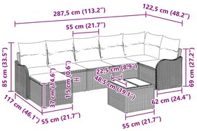 Conjunto de Sofá Jardim 7 peças vidaXL com Almofadas Vime PE Marrom, S
