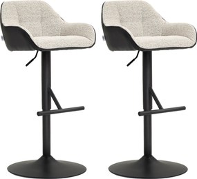 Conjunto de 2 bancos de bar com altura ajustável, tecido com efeito de linho e base em aço, 52,5 x 53 x 86,5-108 cm cinzento claro, preto
