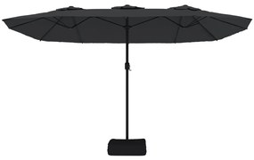 Guarda-sol de jardim c/ cabeça dupla/luzes LED 449x245 cm preto