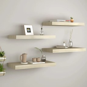 323873 vidaXL Prateleiras de parede suspensas 4 pcs 50x23x3,8cm MDF carvalho