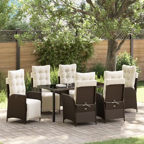 vidaXL Conjunto de 7 Peças de Jantar de Jardim Castanho Rattan Poliéster