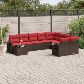 vidaXL 10 pcs conj. sofás jardim com almofadões vime PE castanho