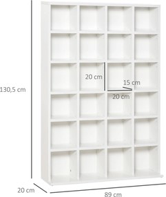 Móvel multimédia com capacidade para 456 CDs/336 DVDs - estante de madeira com prateleiras ajustáveis, 89 x 130,5 cm, branco