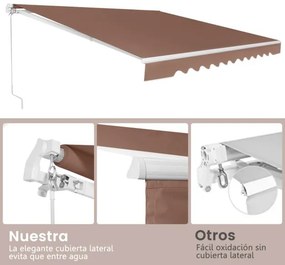 Toldo retrátil 3,6 x 3 m em alumínio com manivela e poliéster impermeável para exterior para janela, varanda, terraço Castanho