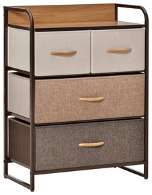 Cómoda de Tecido com 4 Cestos Removíveis e Dobráveis Base Elevada Móvel de Armazenamento 58x29x78,5 cm  Multicor