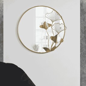 ESPELHO DE PAREDE COM FLORES DOURADO 75X3,5X72 CM