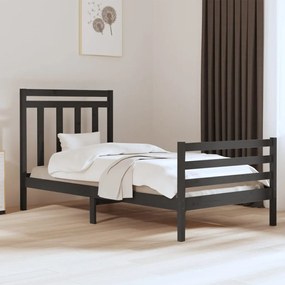 vidaXL Estrutura de cama solteiro 90x190 cm madeira maciça cinza