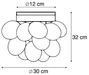 Candeeiro de teto design preto com vidro fumê 3 lâmpadas - Uvas Art Deco,Design