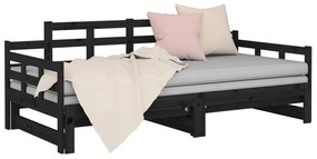 Estrutura sofá-cama de puxar pinho maciço preto 2x(90x190) cm