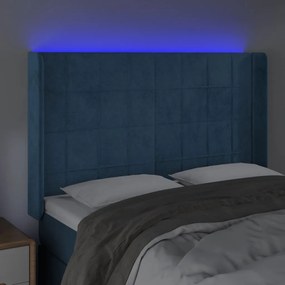 Cabeceira cama c/ luzes LED veludo 147x16x118/128cm azul-escuro