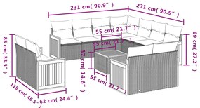 12 pcs conjunto de sofás p/ jardim com almofadões vime PE bege