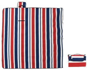 Manta piquenique dobrável 200x200cm veludo riscas vermelho/azul